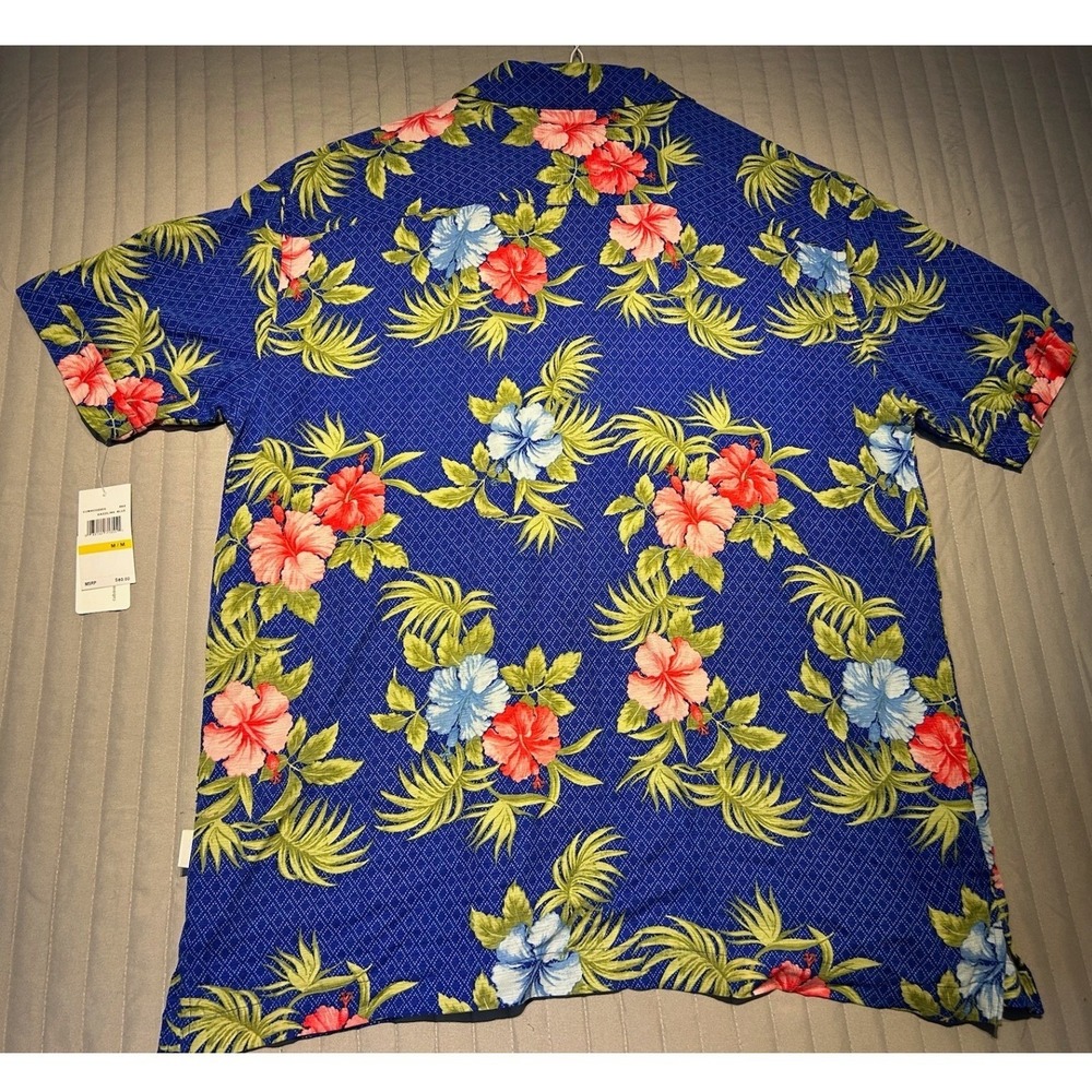 Cubavera Mens Medium Hawaiian Floral Print Button Up Short Sleeve Shirt Blue NWT - Picture 8 of 8